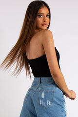 Adele Black Knitted Sweetheart Bardot Top