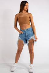 Adele Camel Knitted Sweetheart Bardot Top
