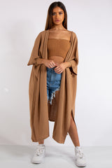 Keyla Camel Oversized Longline Thin Knit Cardigan