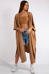 Keyla Camel Oversized Longline Thin Knit Cardigan