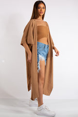 Keyla Camel Oversized Longline Thin Knit Cardigan