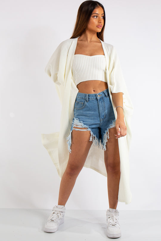 Keyla Cream Oversized Longline Thin Knit Cardigan
