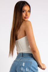 Adele White Knitted Sweetheart Bardot Top