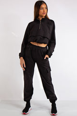 Zaria Black Pocket & Zip Detail Loungewear Set 