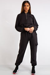 Zaria Black Pocket & Zip Detail Loungewear Set 