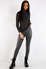 Athena Grey High Waist Faux Leather Skinny Leggings