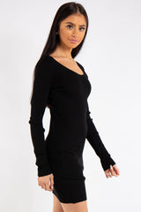Arielle Black Knit Ribbed Crossover Back Dress