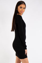Arielle Black Knit Ribbed Crossover Back Dress