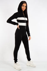 Phoebe Black Block Ribbed Hooded Jumpsuit