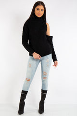 Kylee Black One Shoulder Cable Knit Jumper