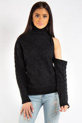 Kylee Black One Shoulder Cable Knit Jumper
