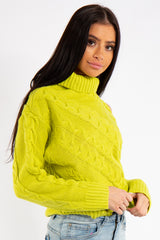 Kylee Neon Lime One Shoulder Cable Knit Jumper