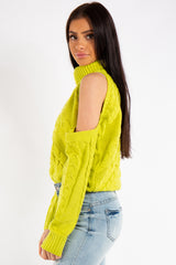 Kylee Neon Lime One Shoulder Cable Knit Jumper