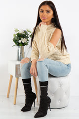 Kylee Stone One Shoulder Cable Knit Jumper