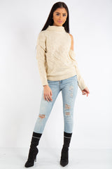 Kylee Stone One Shoulder Cable Knit Jumper