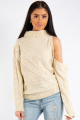 Kylee Stone One Shoulder Cable Knit Jumper